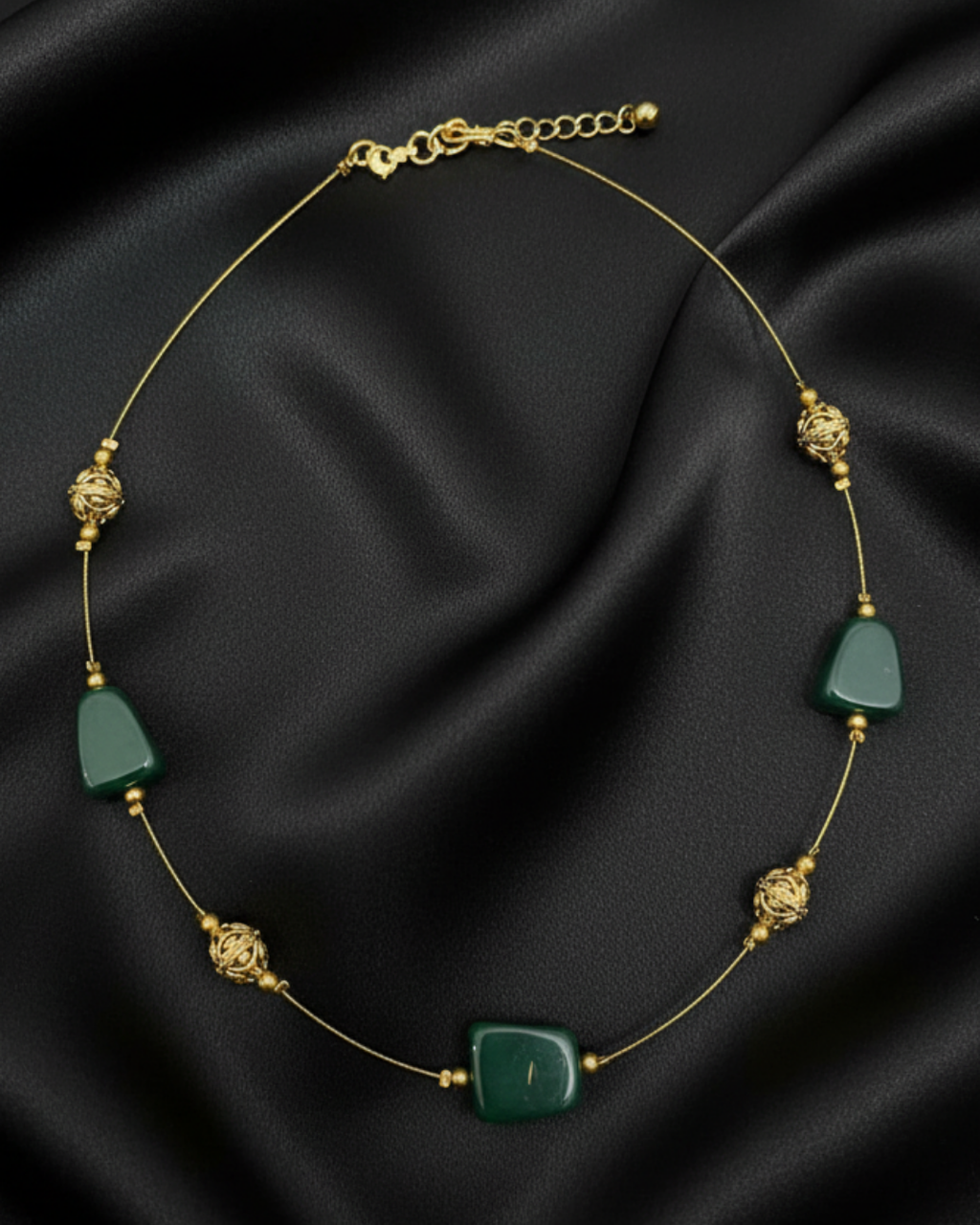 Forest Green Bead Choker Necklace