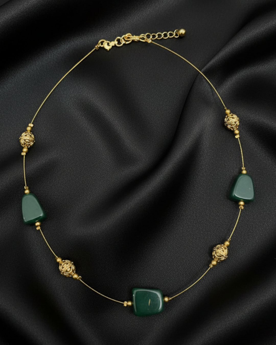 Forest Green Bead Choker Necklace