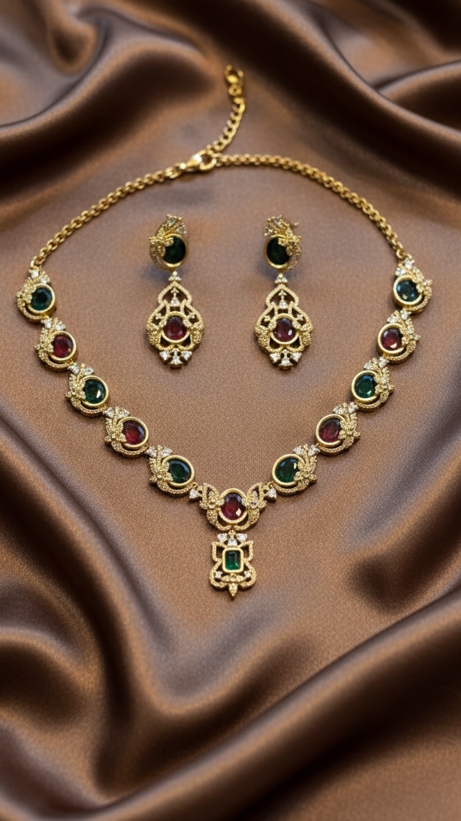 Classic Ruby & Emerald Stone Necklace Set