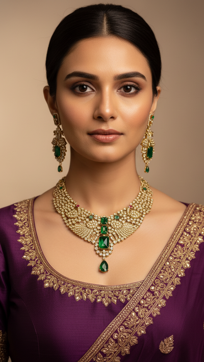 Grand Emerald Green & Polki Set