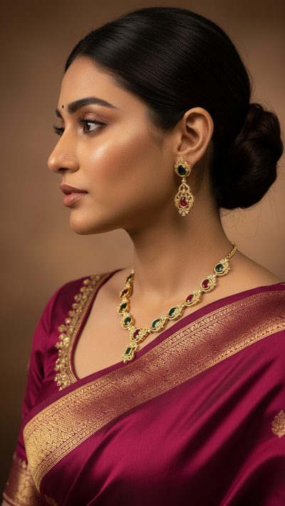 Classic Ruby & Emerald Stone Necklace Set