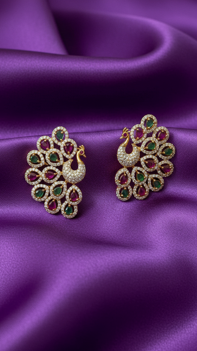 Ruby & Emerald Peacock Studs