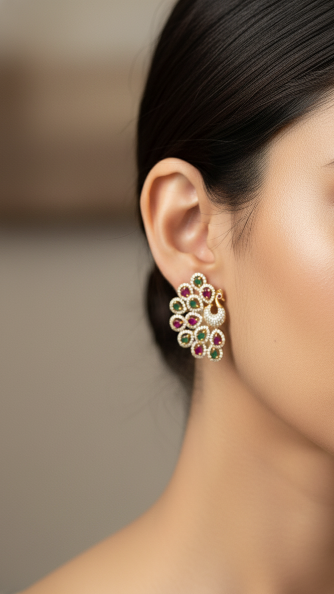 Ruby & Emerald Peacock Studs