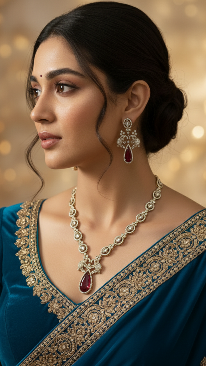 Elegant Ruby Drop Pendant Necklace Set