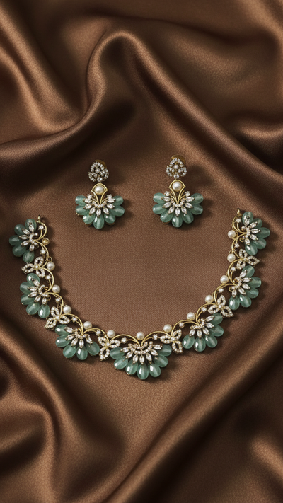 Sage Green Petal & Pearl Choker