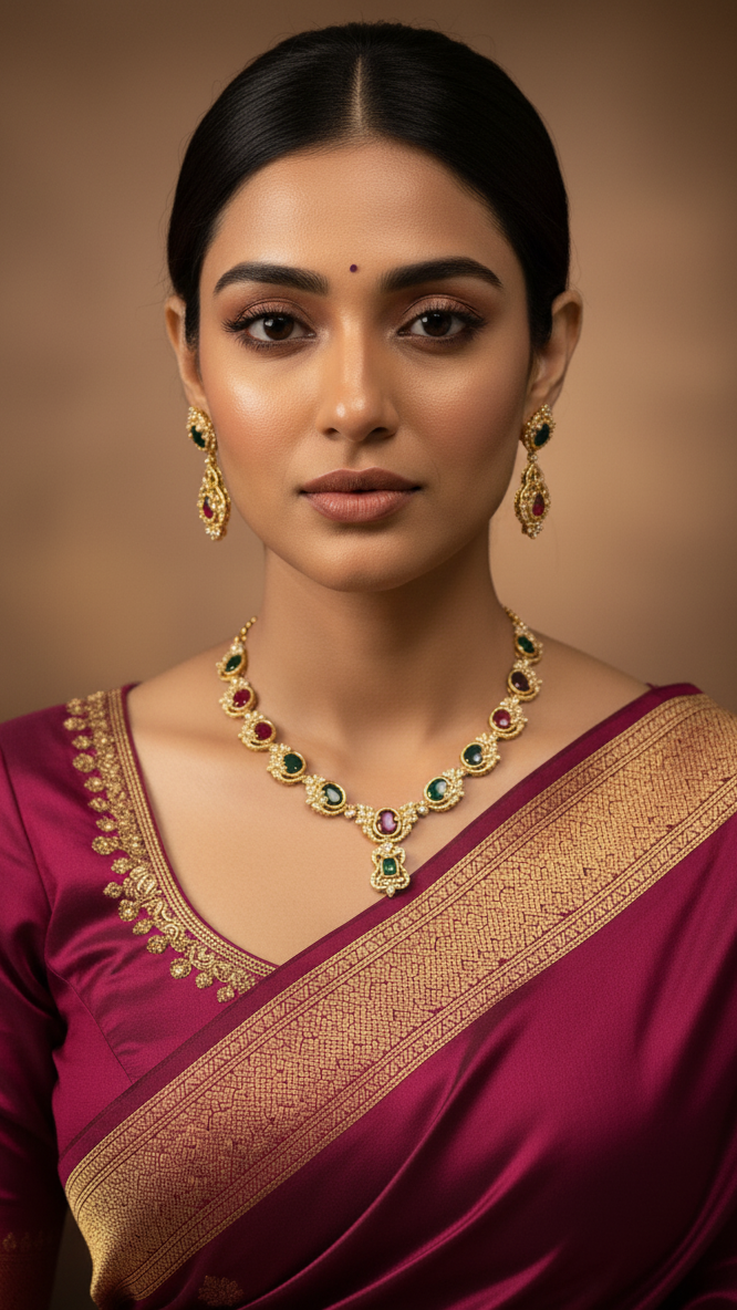 Classic Ruby & Emerald Stone Necklace Set