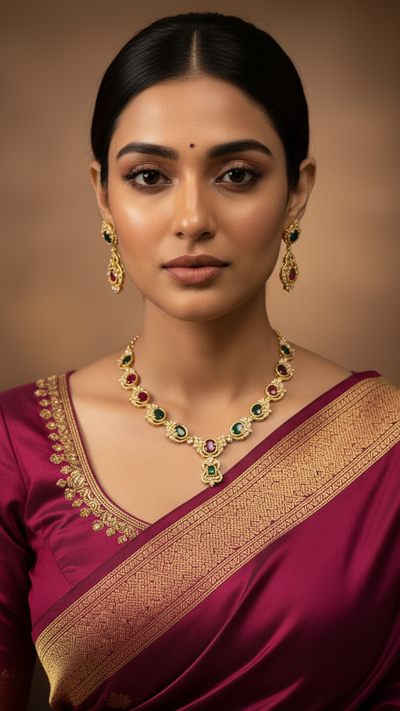 Classic Ruby & Emerald Stone Necklace Set