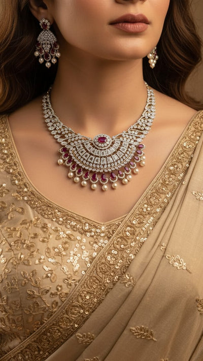 Majestic Ruby & Pearl Necklace Set