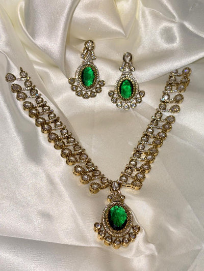 Regal Green Polki Necklace Set