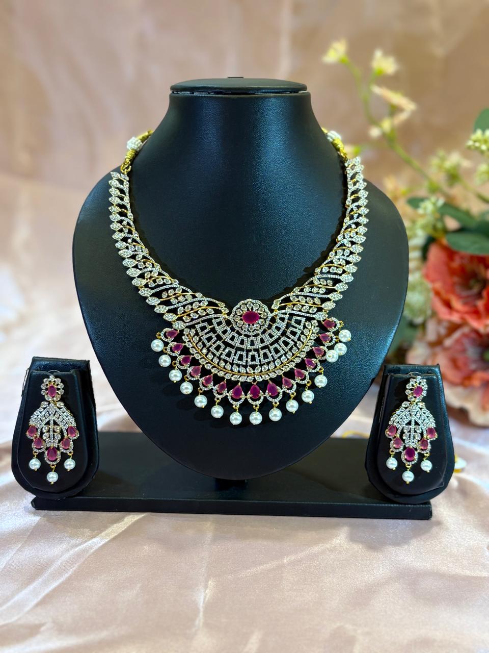 Majestic Ruby & Pearl Necklace Set