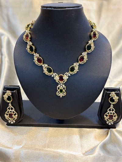 Classic Ruby & Emerald Stone Necklace Set